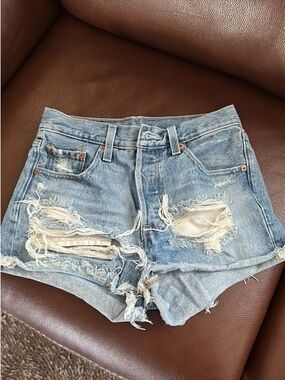 Women's Light Blue Distressed Denim Cutoff Shorts